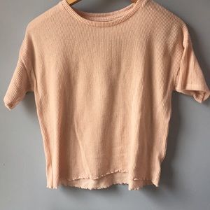 American Eagle Pink Ribbed Lettuce Edge Shirt